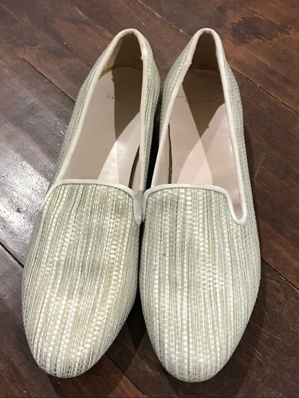 Cole Haan Metallic Cream Slip-On Loafers